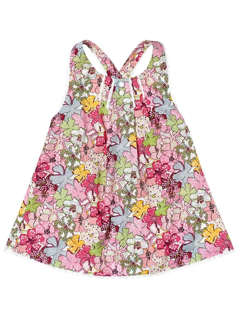 Blouse à Bretelles Été Fille  Fleurie Liberty Rose  ANAIS   'LA FAUTE A VOLTAIRE'   Blanc Rose