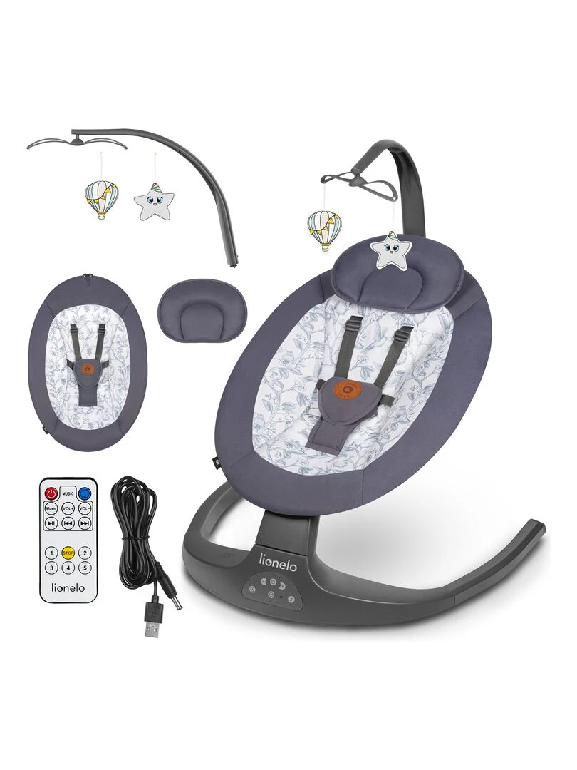 LIONELO Ralf Transat et Balancelle Électrique Bébé Ttélécommande 5 vitesses de balancement Gris Blanc