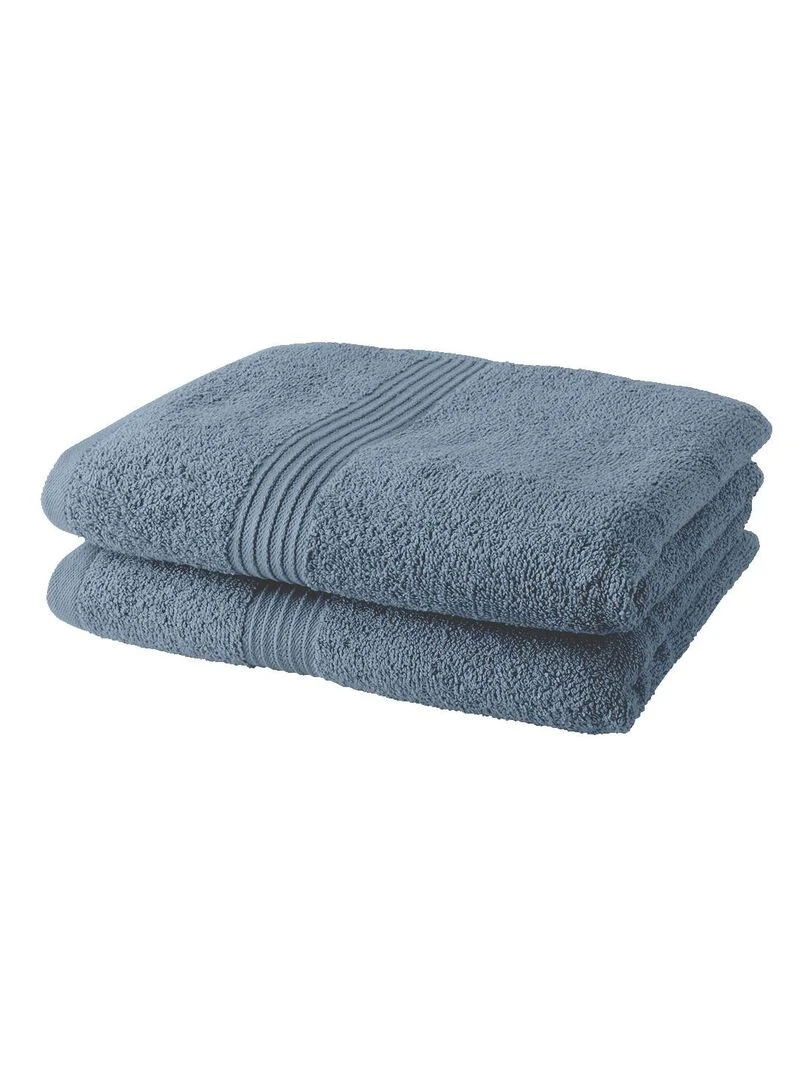 Lot de 2 serviettes de toilette coton uni ESSENTIAL Bleu gris