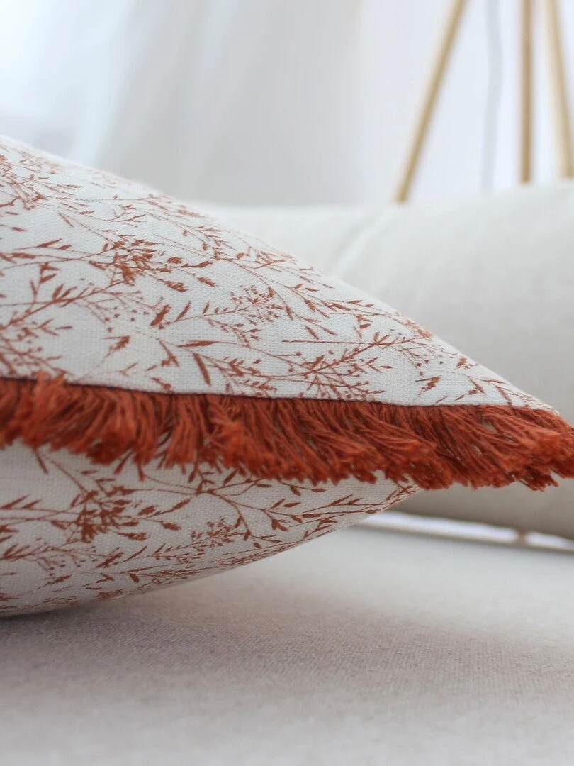 Coussin fleuri à franges Rouge cerise