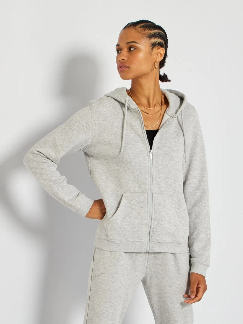 Sweat zippé à capuche   Gris clair
