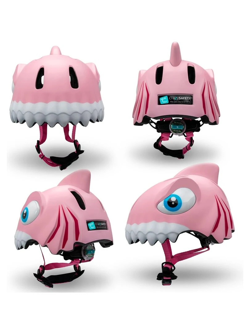 Set Crazy Safety  casque de vélo pour enfants  antivol et sonnette  Requin rose   Rose