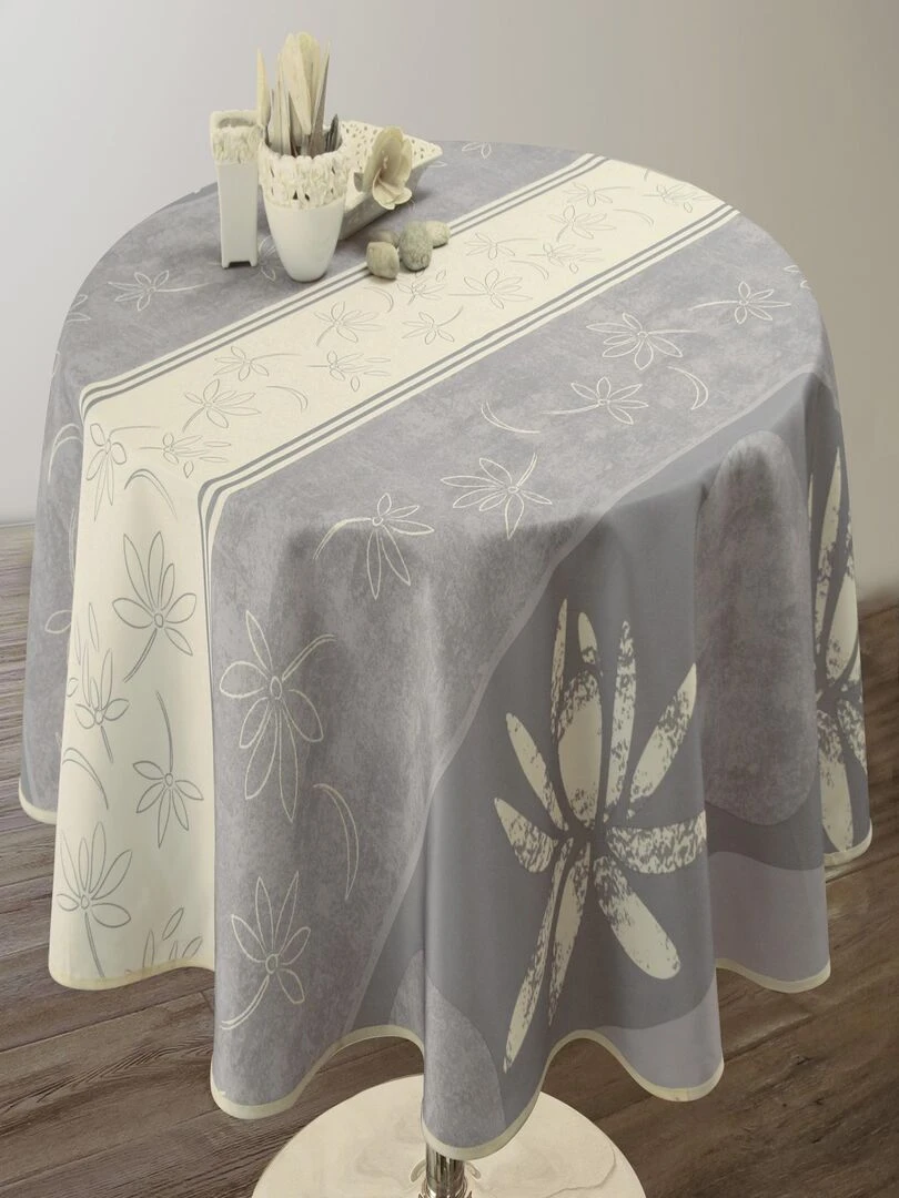 Nappe Anti taches Lotus Ecru Ovale 150 x 240 cm Gris Ecru