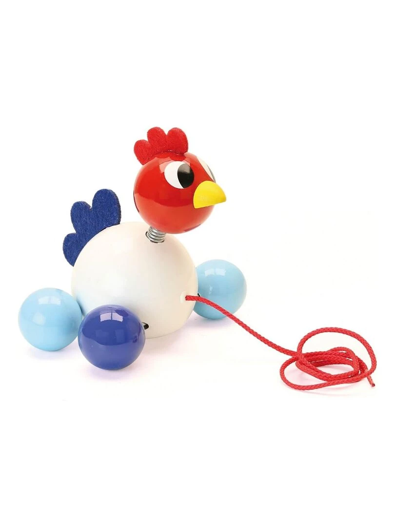 Jouet à tirer en bois : Cocorico le coq à promener N/A
