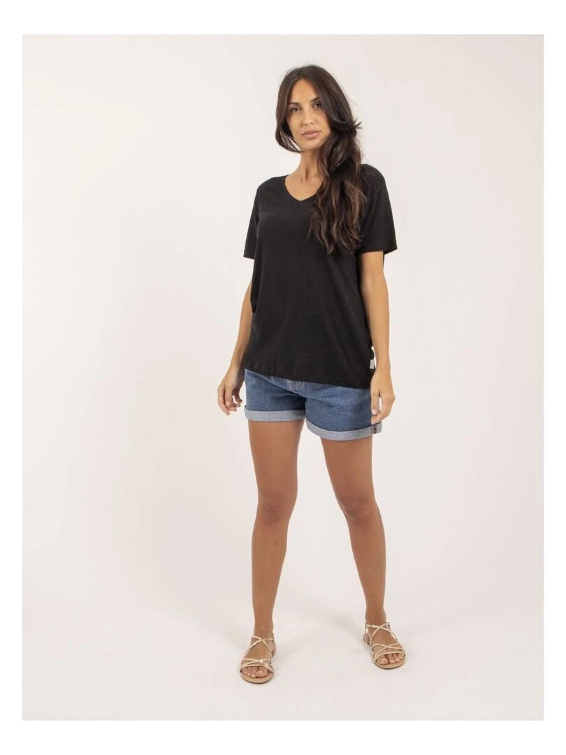 T shirt col V lin FAIMES   Noir