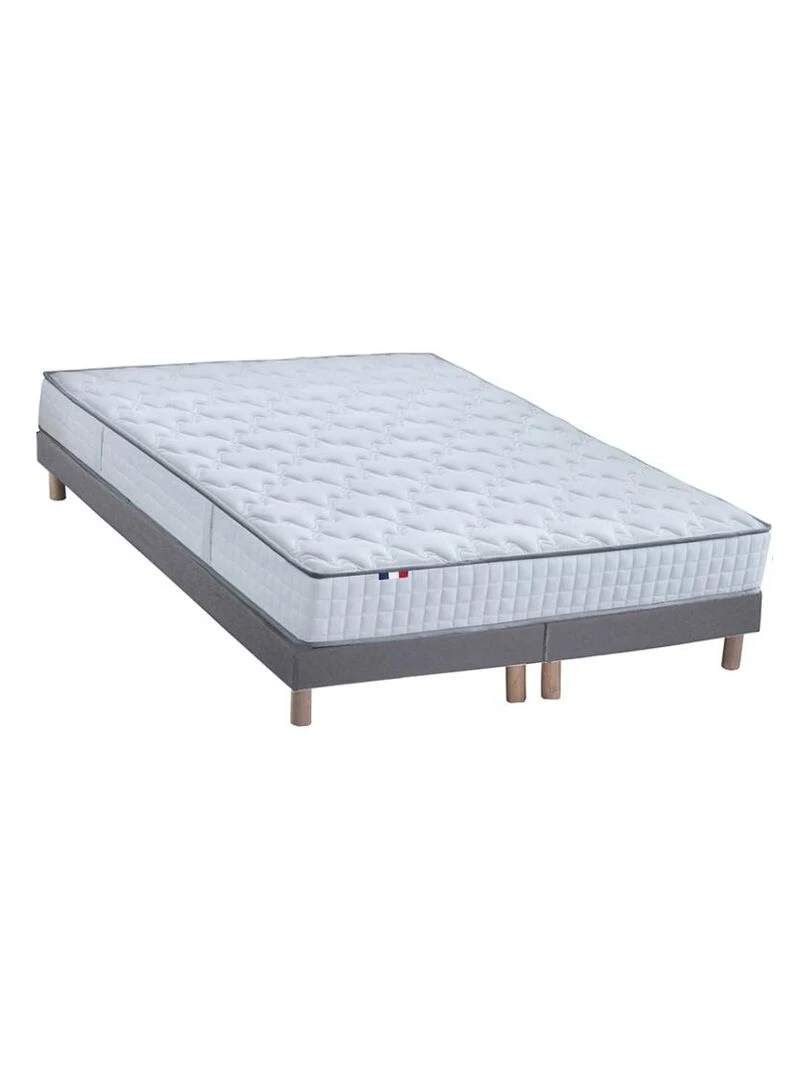 Ensemble Matelas Ressorts + Mémoire de forme ODYSSEE + Sommier Made in France Sommier Gris chiné Gris Blanc