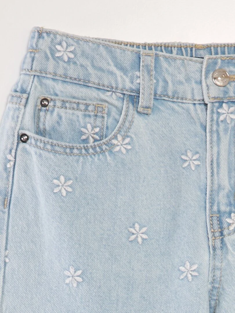 Pantalon en jean wide leg   Bleu fleurs