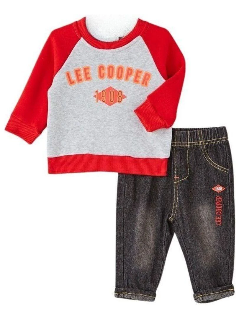 Lee Cooper Ensemble Veste t shirt pantalon bébé garçon Imprimé Logo Rouge