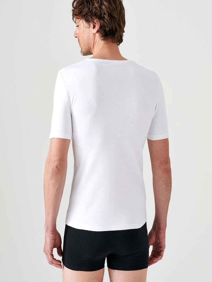 T shirt col V manches courtes maille classique Thermolactyl   Damart   Blanc