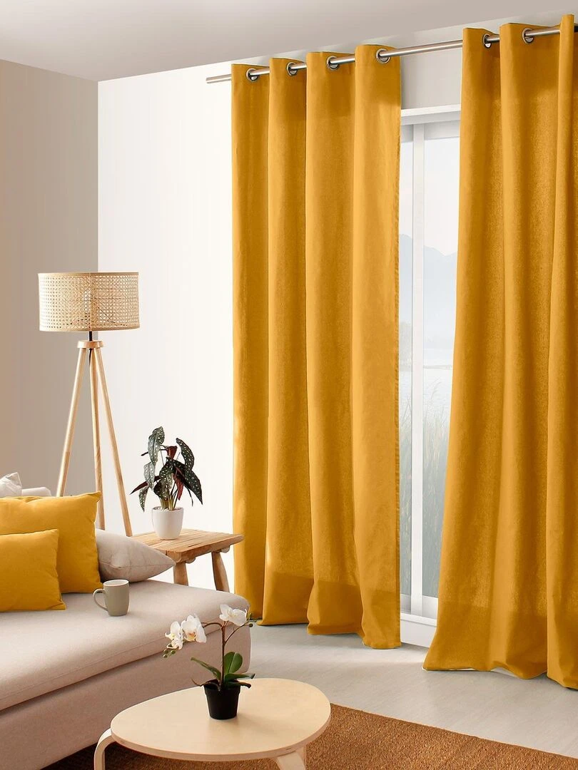 Rideau coloré en pur coton 8 œillets Jaune moutarde
