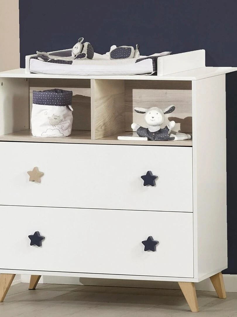 Commode 2 tiroirs 2 niches boutons étoile SAUTHON Blanc