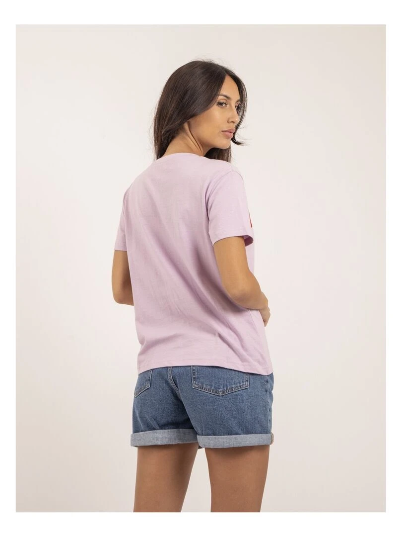 T shirt col rond message FIGUIER Violet clair