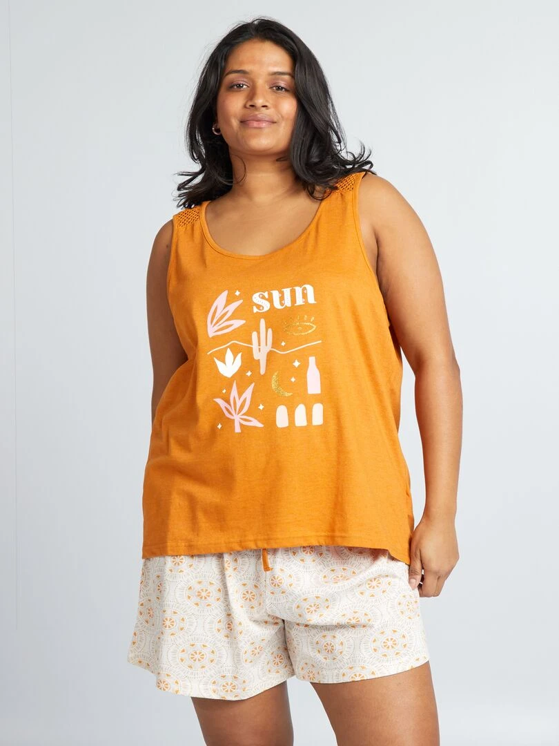 Ensemble pyjama court imprié 2 pièces Orange