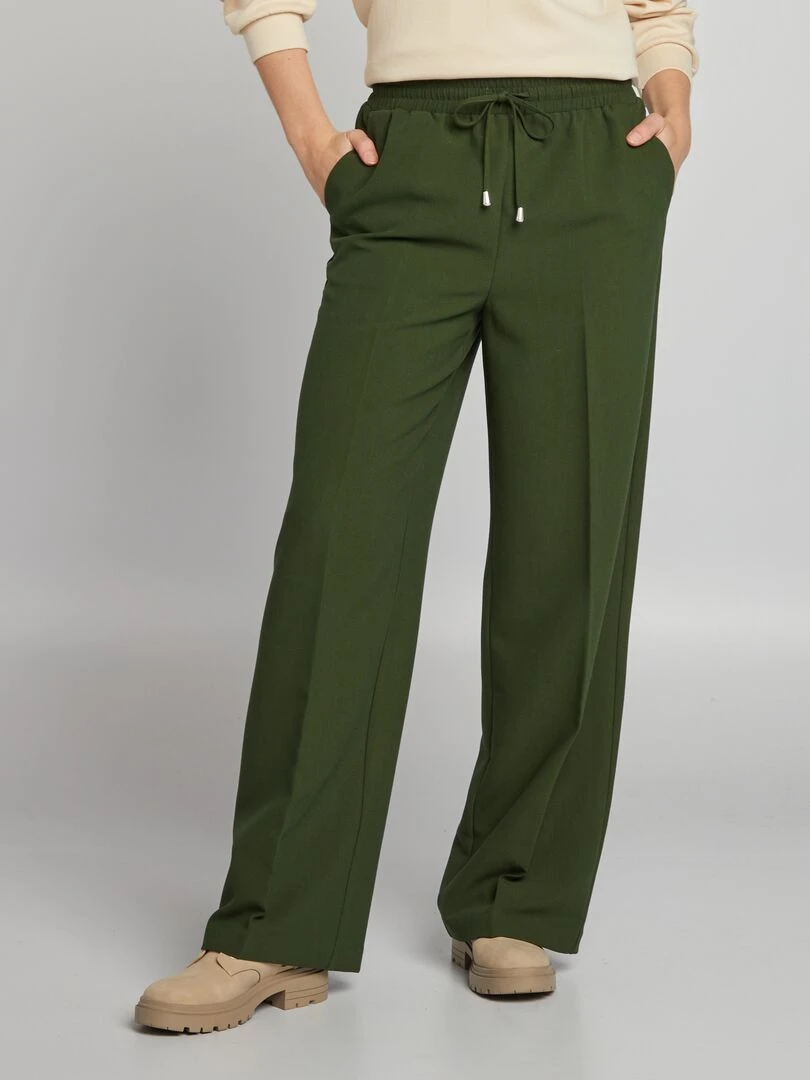 Pantalon droit avec liens à nouer Vert