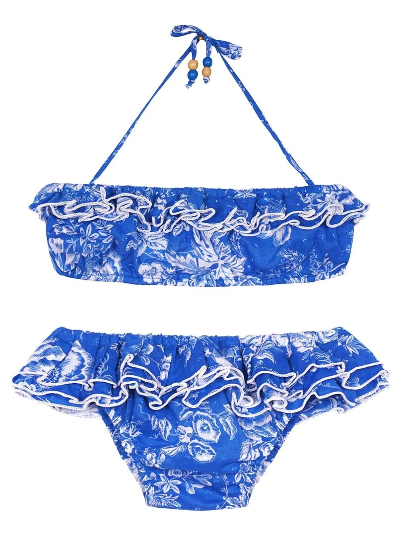 Maillot de Bain Fleuri Bleu Roi Blanc Fille 2 pièces SWAN 'LA FAUTE A VOLTAIRE' Blanc Bleu