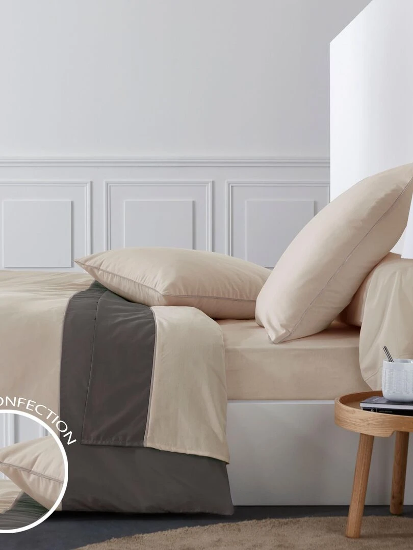 Housse de couette 220x240 cm avec 2 taies d'oreiller 63x63 cm Percale de Coton Sidney Anthra Multicolore