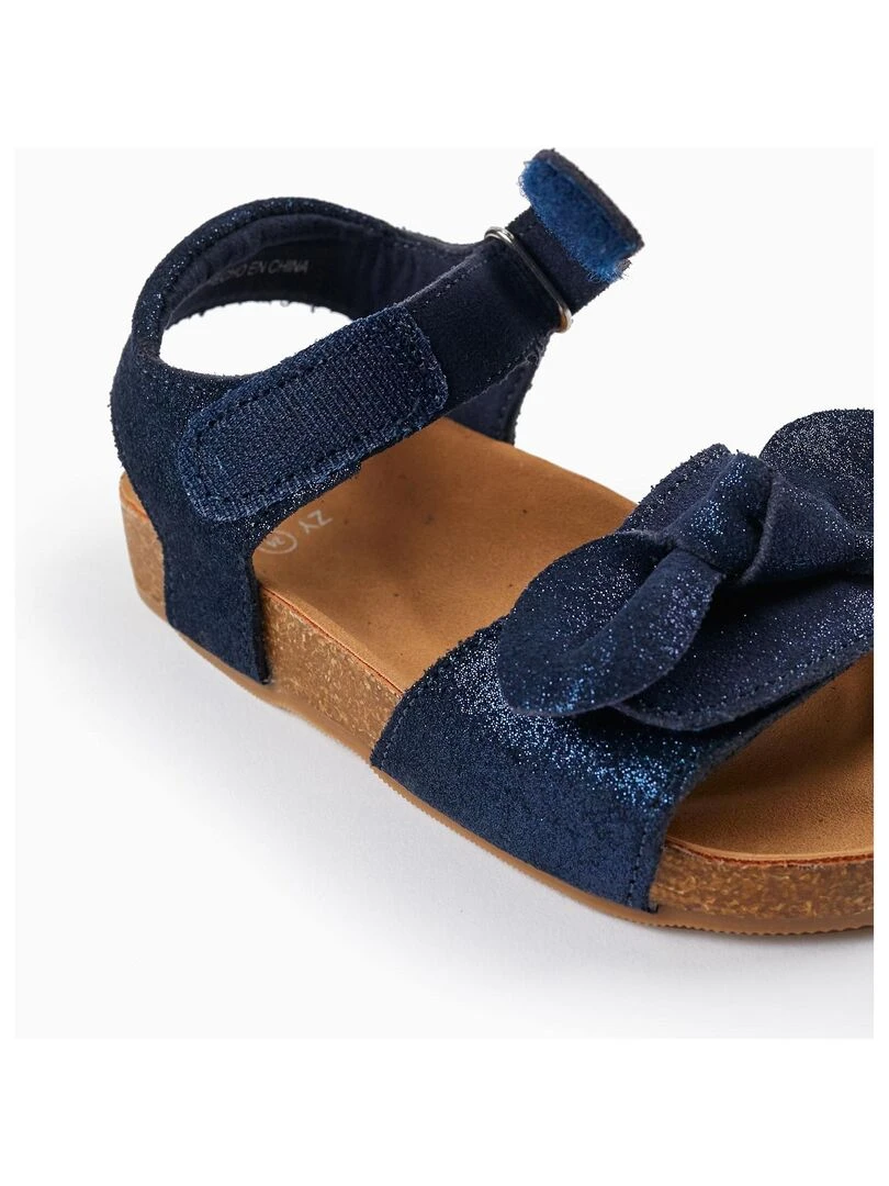 Sandales en cuir avec paillettes et nœud pour bébé fille  ATLANTIC COMPANY   Bleu foncé