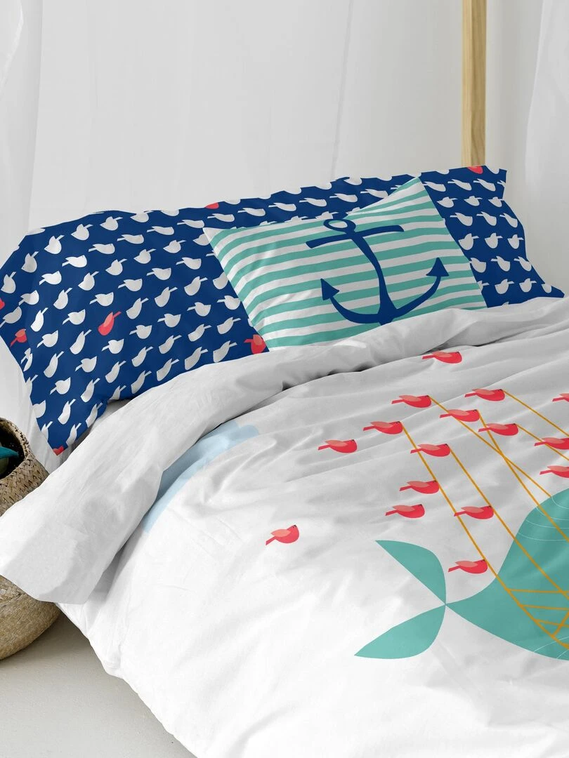 Parure housse de couette 2 pièces Whale "Happyfriday" Bleu