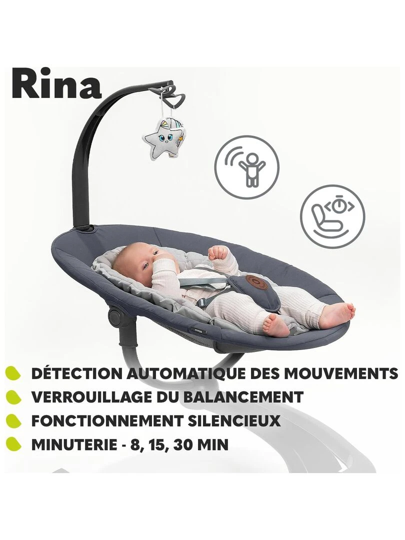 LIONELO Rina   Balancelle et transat automatique   2en1   Siège pivotant 360°   12 mélodies   Gris