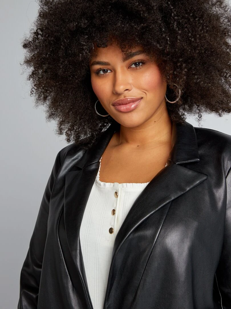 Veste mi longue en simili   noir