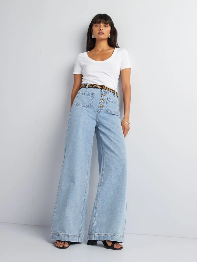 Jean large à boutons Bleu