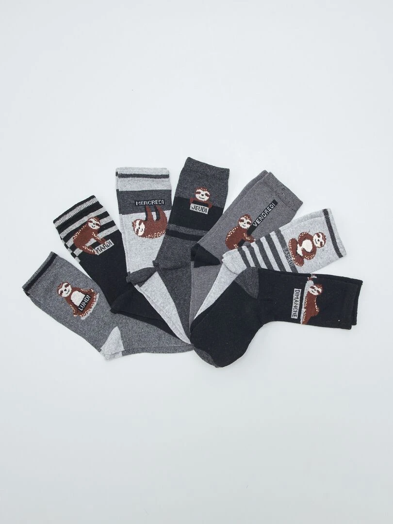 Lot de 7 paires de chaussettes imprimé 'paresseux' noir/gris