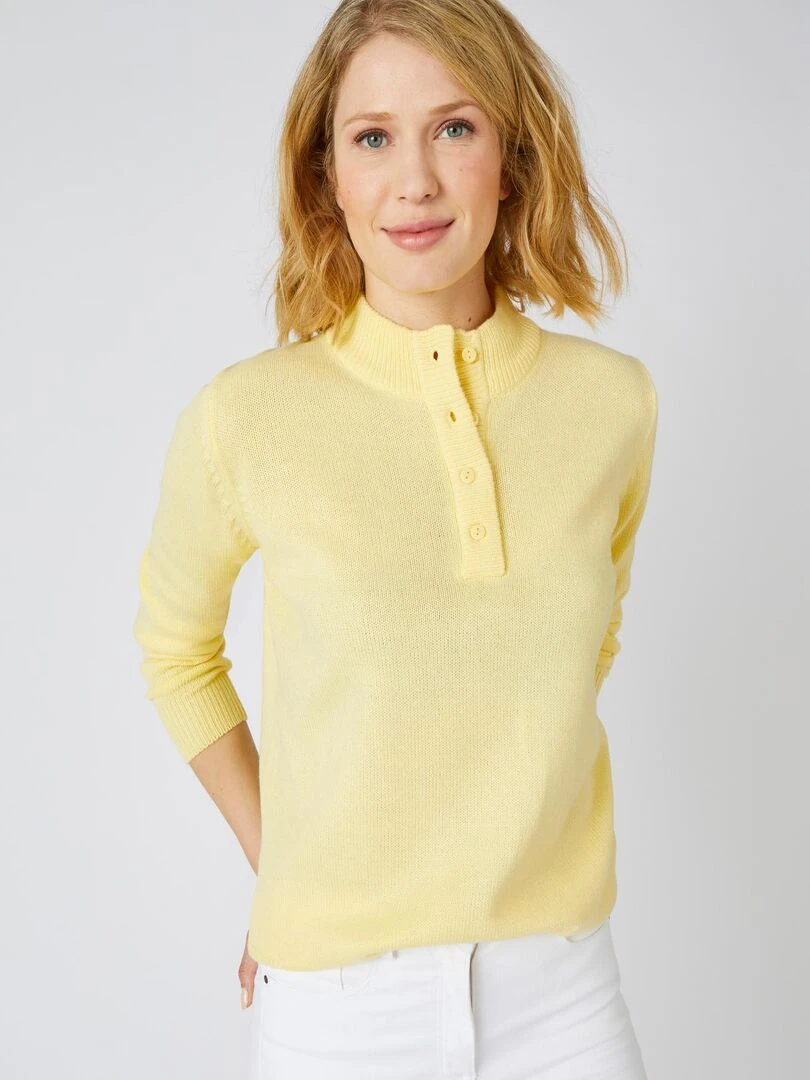Pull col montant boutonné Damart Jaune pâle