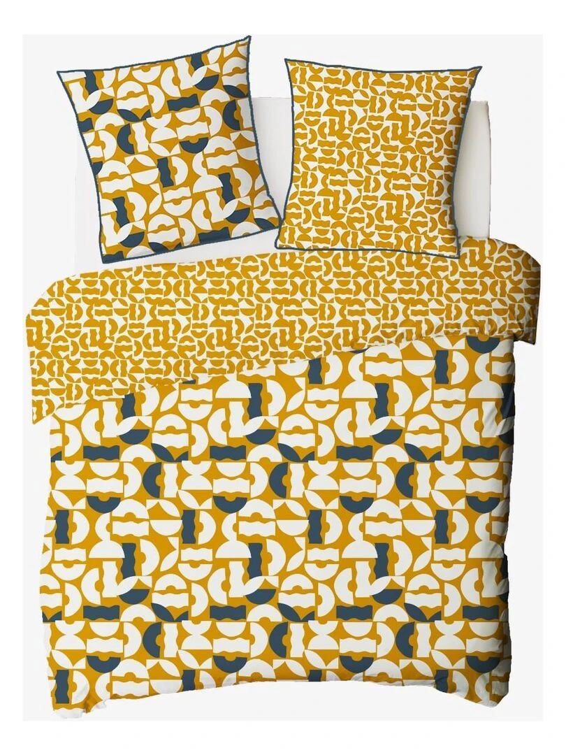 Future Home   Parure de lit 2 personnes en coton 57 fils imprimé curry   Jaune
