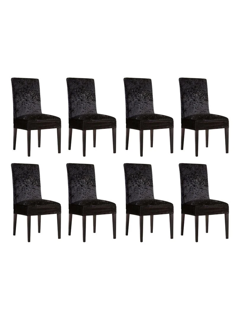 Lot de 8 Housses de chaise velours Noir Noir