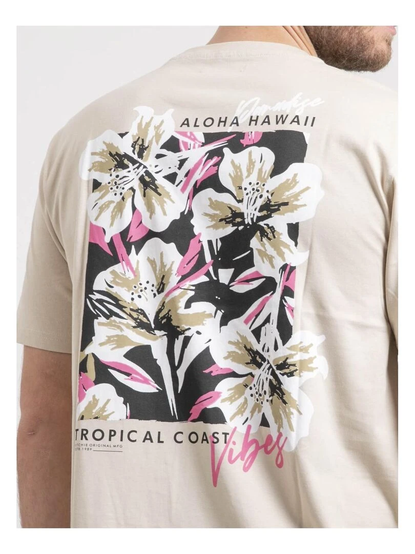 T shirt col rond oversize pur coton NOFENIX   Beige