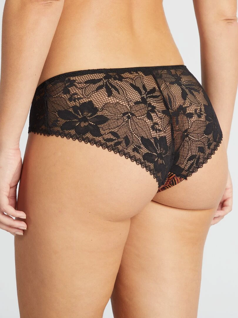 Shorty en microfibre et dentelle 'Envie de lingerie'   Camel/noir