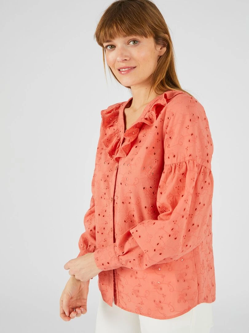 Chemisier à volants broderie anglaise Damart Orange