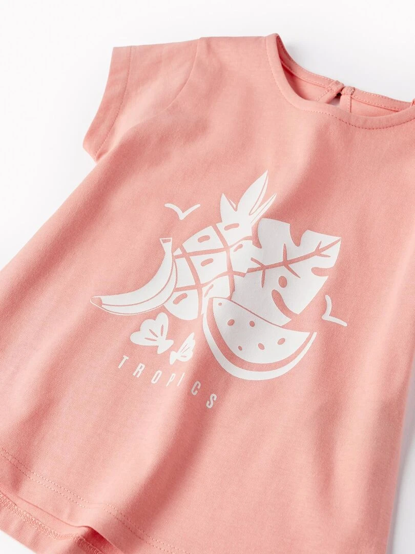 T Shirt De Coton Pour Bébé Fille 'Tropics' manches courtes   Rose