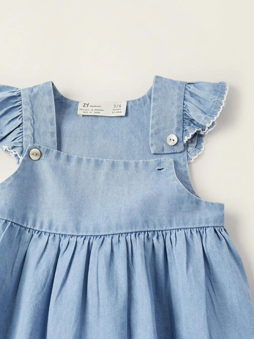Robe en jean en coton pour nouveau né manches courtes NATURE TAKEOVER   Bleu clair