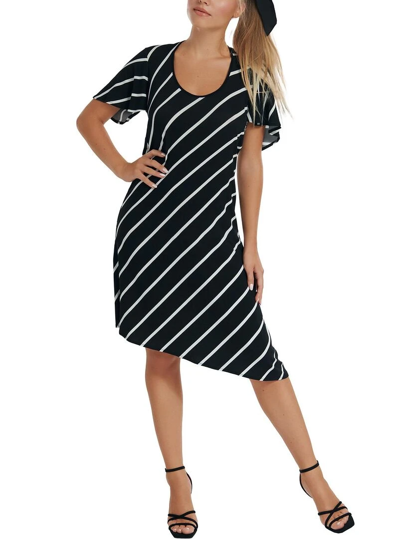 Robe estivale asymétrique manches courtes Rhodes   Noir