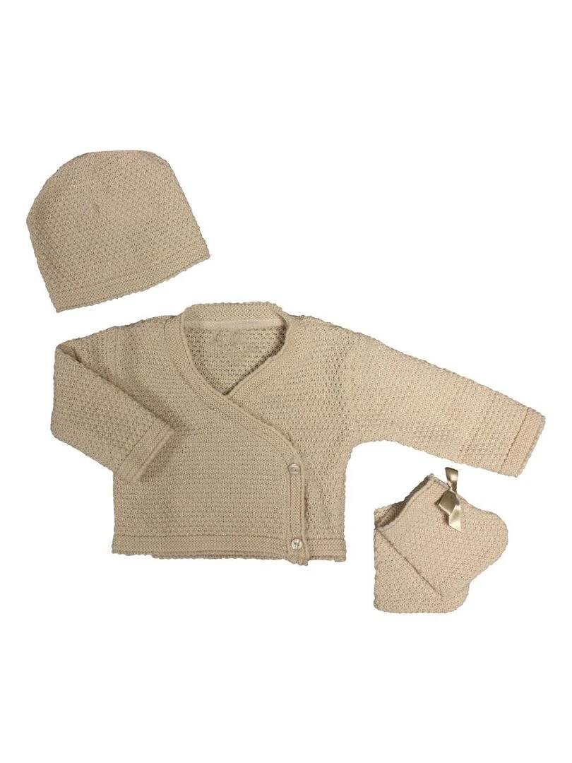 Brassière + Bonnet + Chaussons LES CHATOUNETS Ecru
