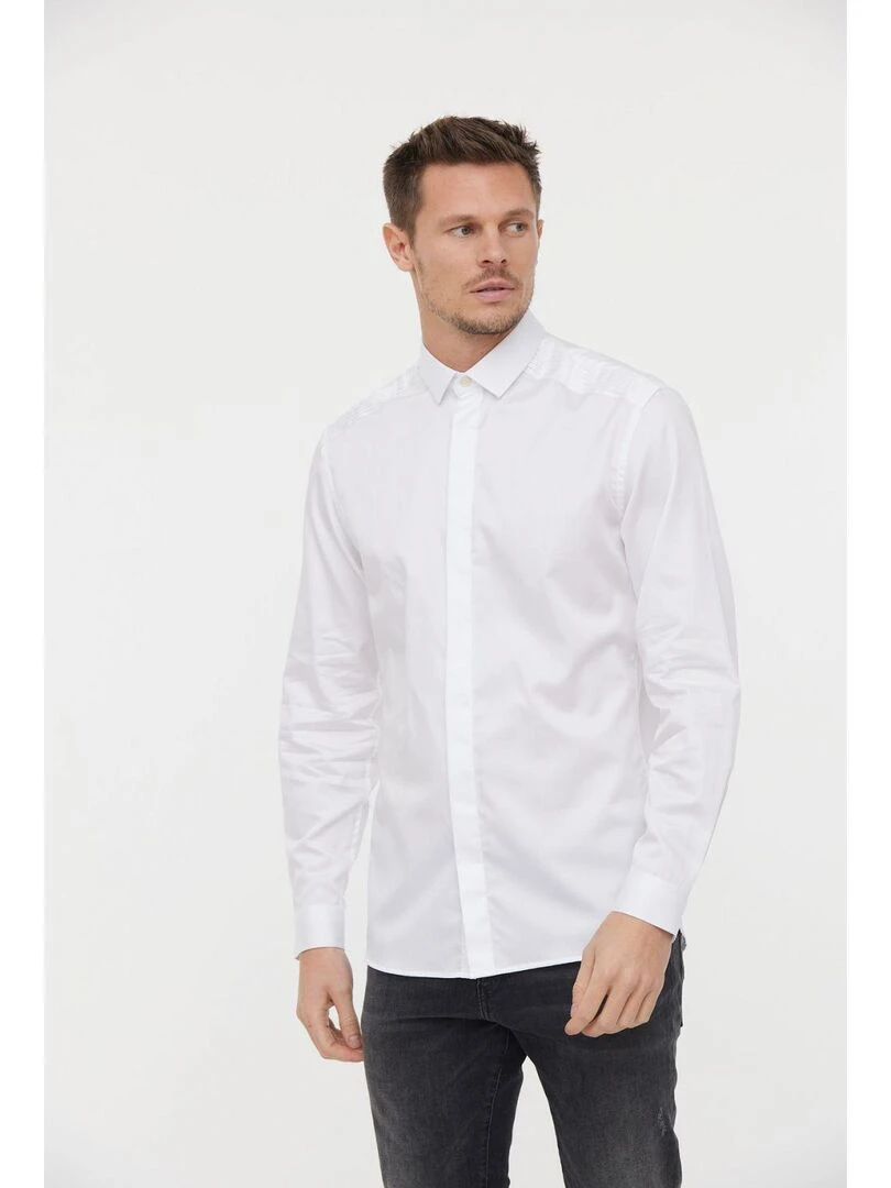 Lee Cooper   Chemise manches longues coton slim DETO   Blanc