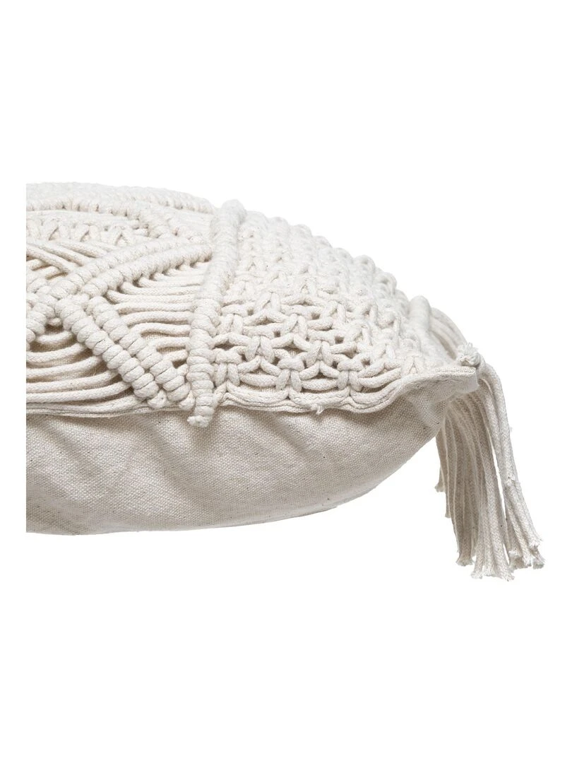 Coussin macramé à franges   Beige coquille