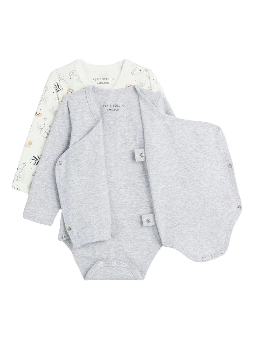 Lot de 2 bodies bébé manches longues ouverture croisée Nuage   Gris Gris