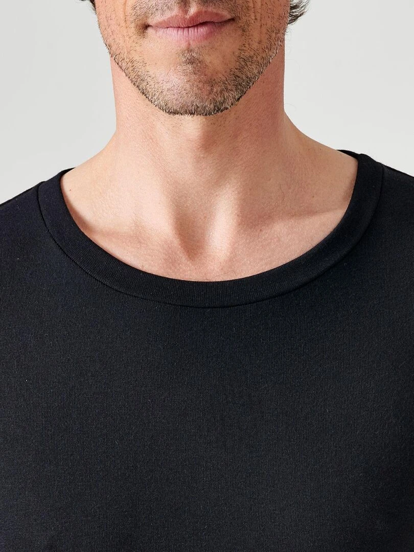 T shirt col rond manches courtes fine côte Thermolactyl   Damart   Noir