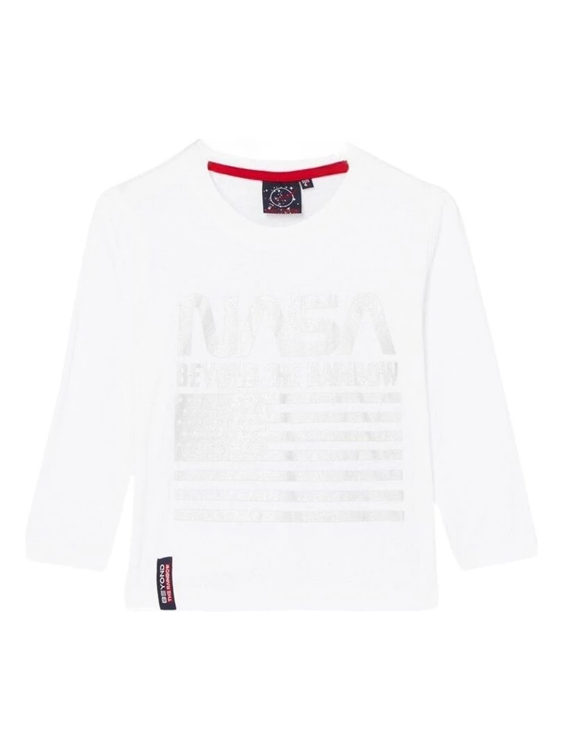 Nasa T shirt garçon imprimé logo en coton Blanc