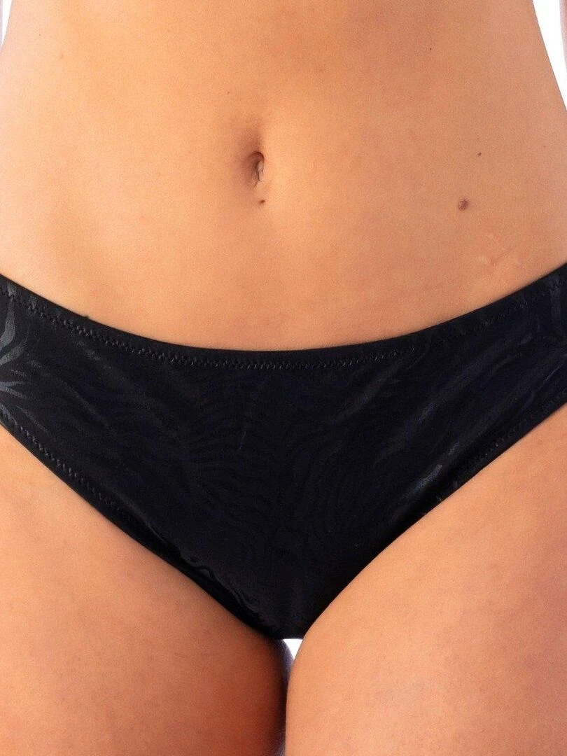 Bas de maillot de bain échancré Valeria à motif zébré Noir