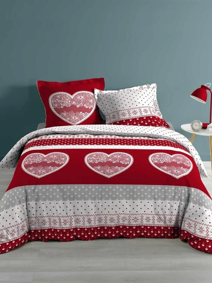 Housse de couette 240x220 + 2 taies Passionnément coton 57 fils Rouge