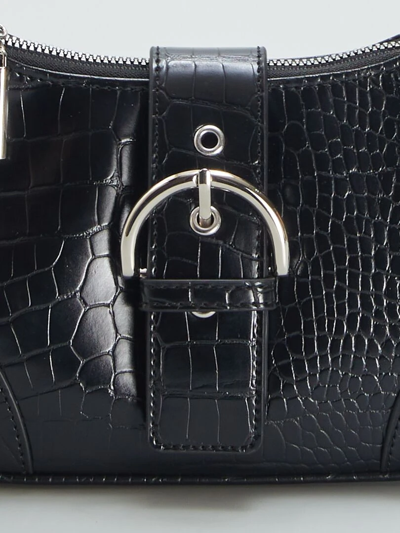 Sac porté épaule effet croco   Noir
