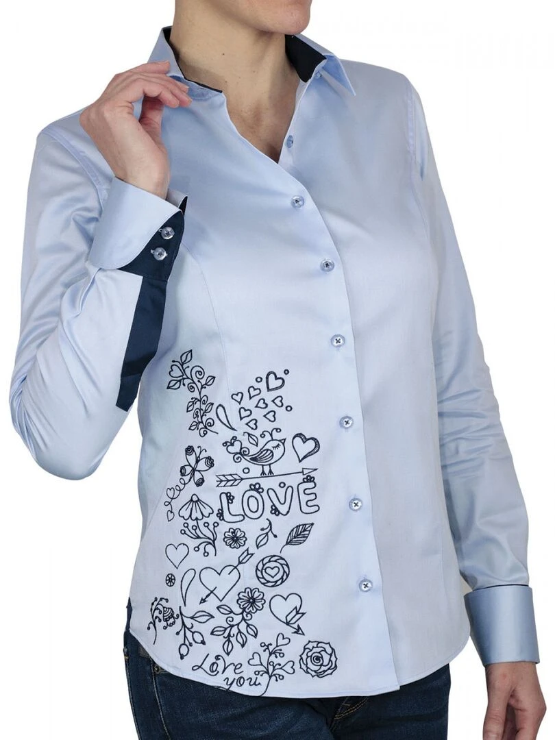 Chemise brodée LOVE   Bleu