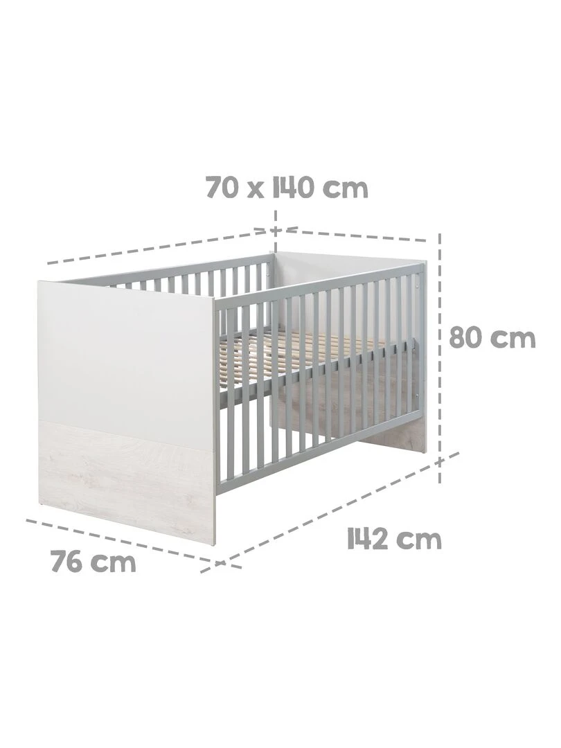 ROBA Lit bébé évolutif "Maren 2"   70x140   Hauteur Réglable   0 à 7 Ans   Gris Clair/Chêne Blanchi   Gris clair