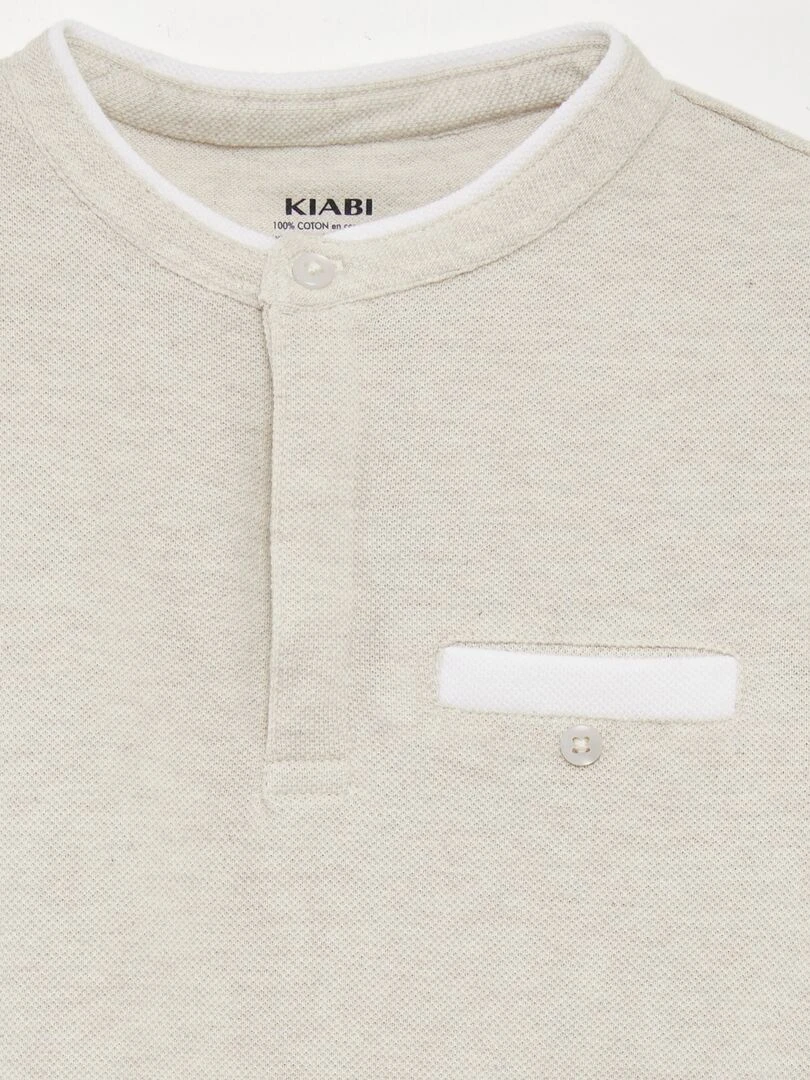 Polo en maille piquée col mao Beige