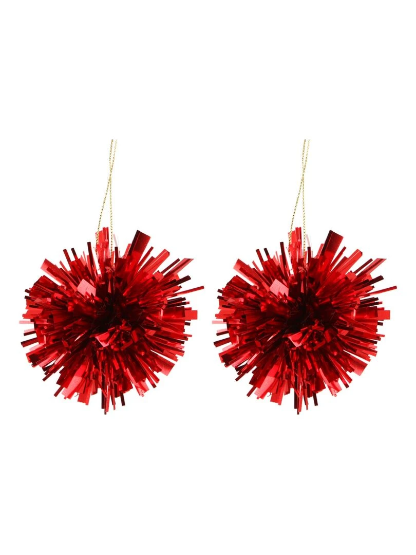 Set de 2 pompons de noel Rouge