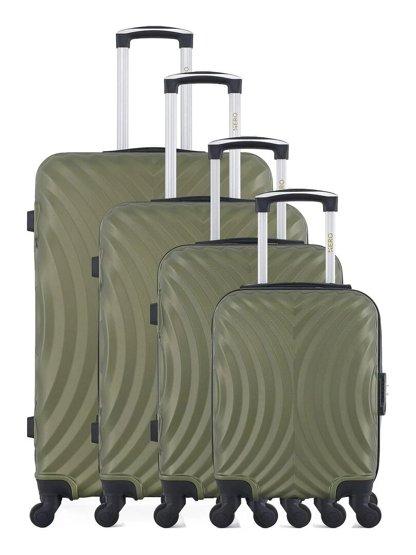 Lot de 4 Valises Rigides Grand Format Taille Moyenne Cabine et Cabine XXS LAGOS M Vert kaki