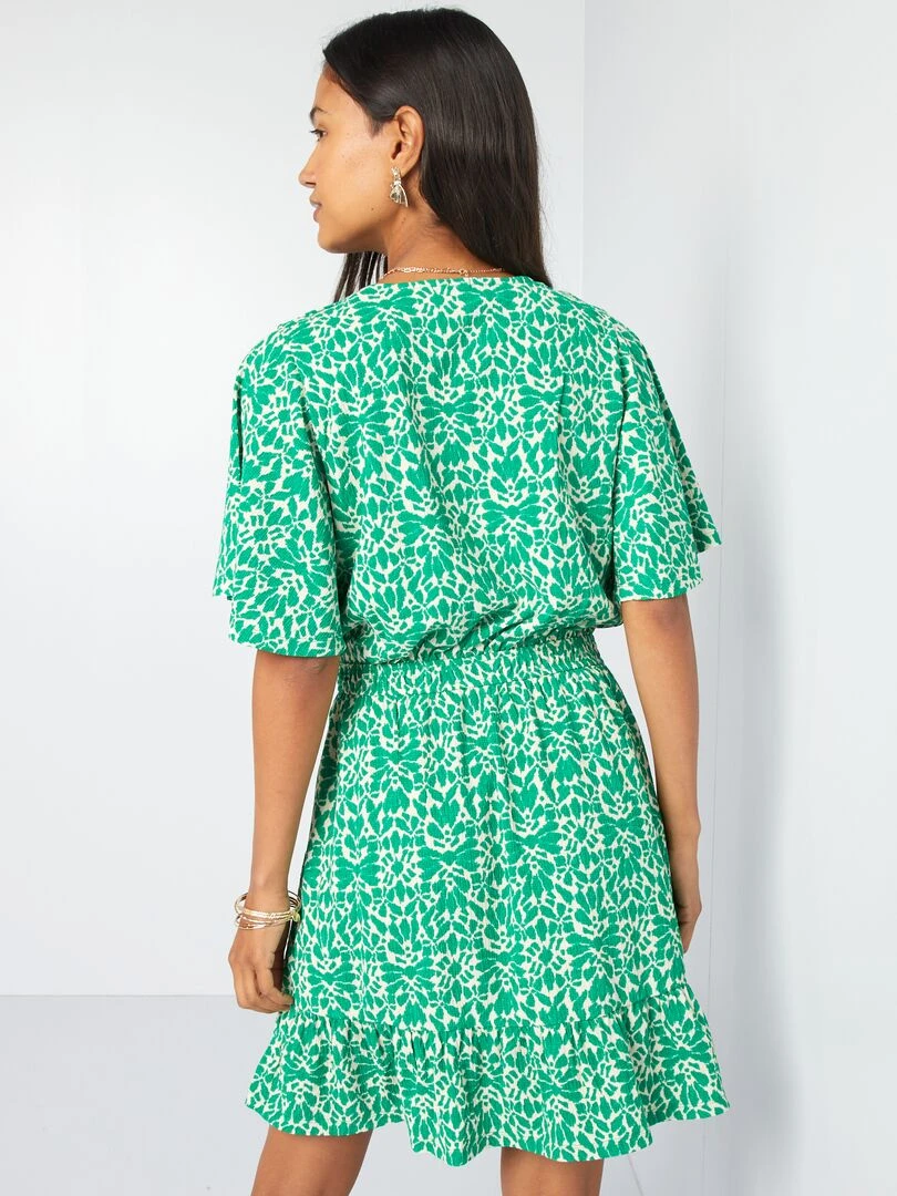 Robe courte imprimée à volant   Vert